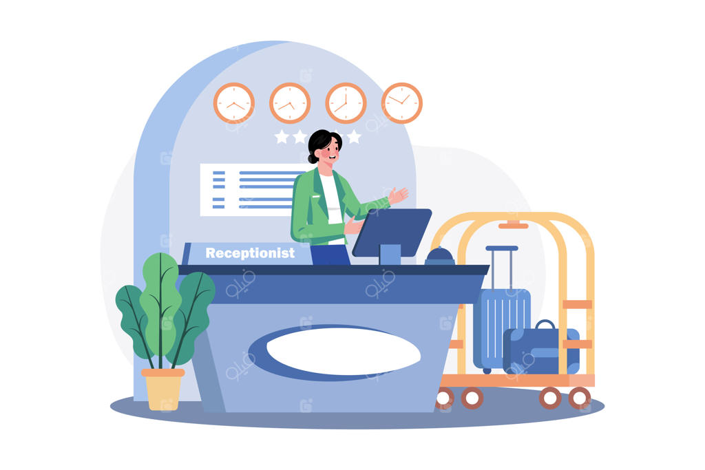 مسئول پذیرش هتل پشت میز پذیرش در لابی