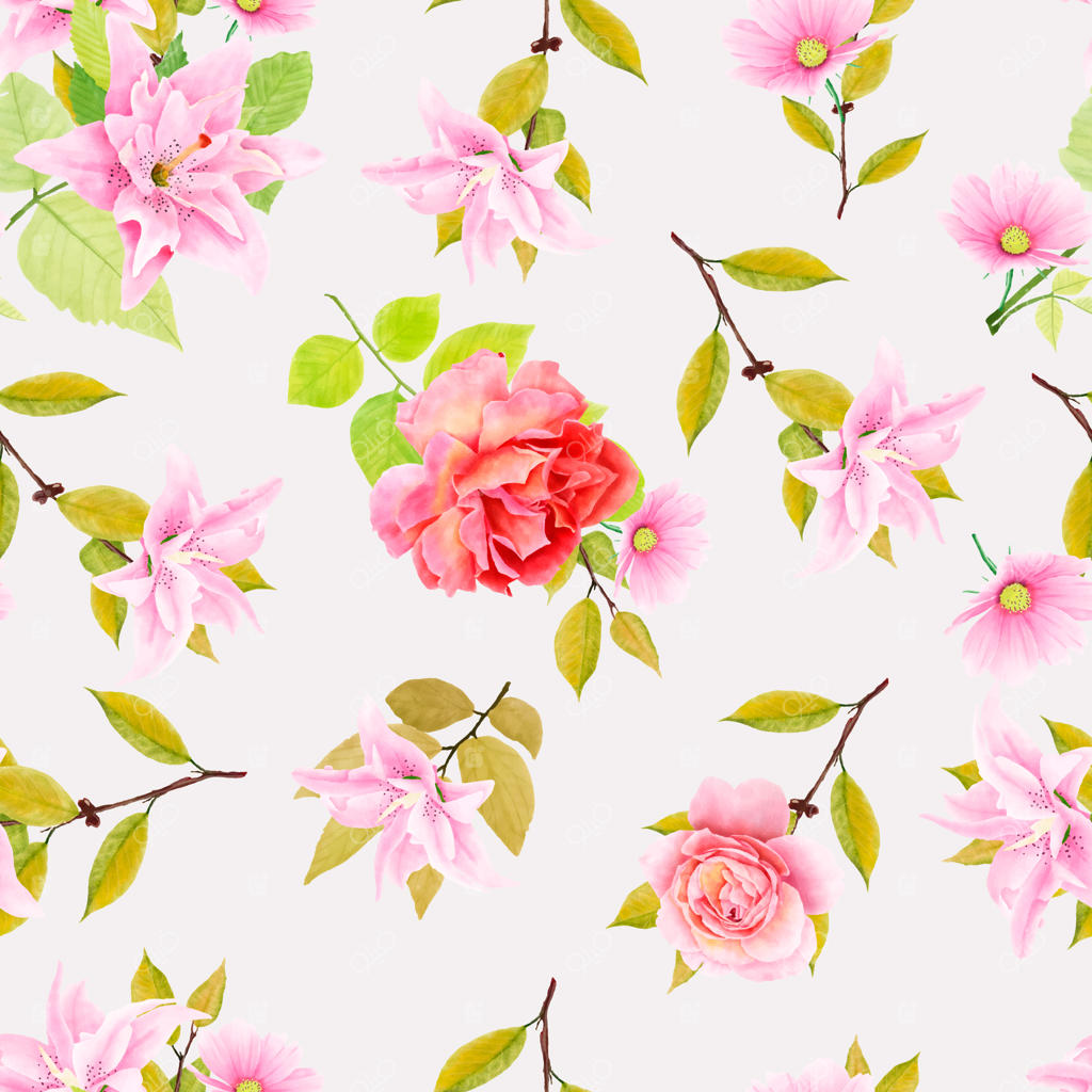 نقش و نگار گلدار با طرح نیلوفر و رز در پترن یکپارچه