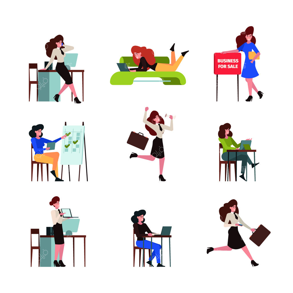 زنان شاغل در کافه: فریلنسرها و مدیران با لپ‌تاپ و زیبایی در محیط کاری پرتکاپو