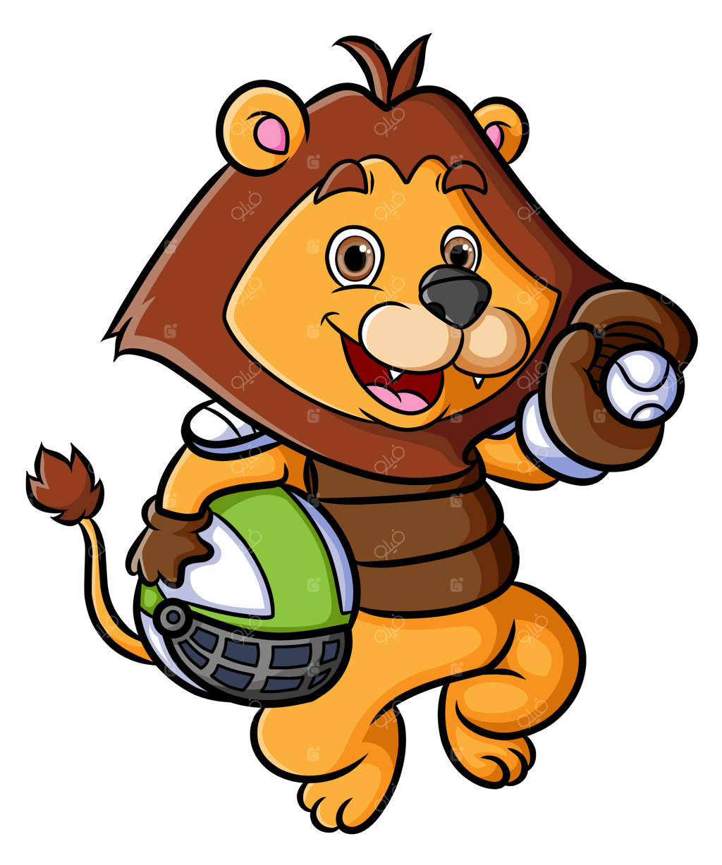 شیر بازیکن بیسبال توپ را می‌گیرد