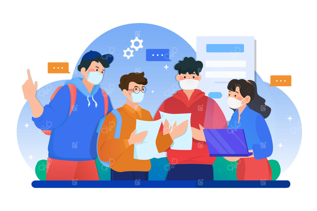 گفتگوی دانش‌آموزانِ ماسک‌زده در مدرسه
