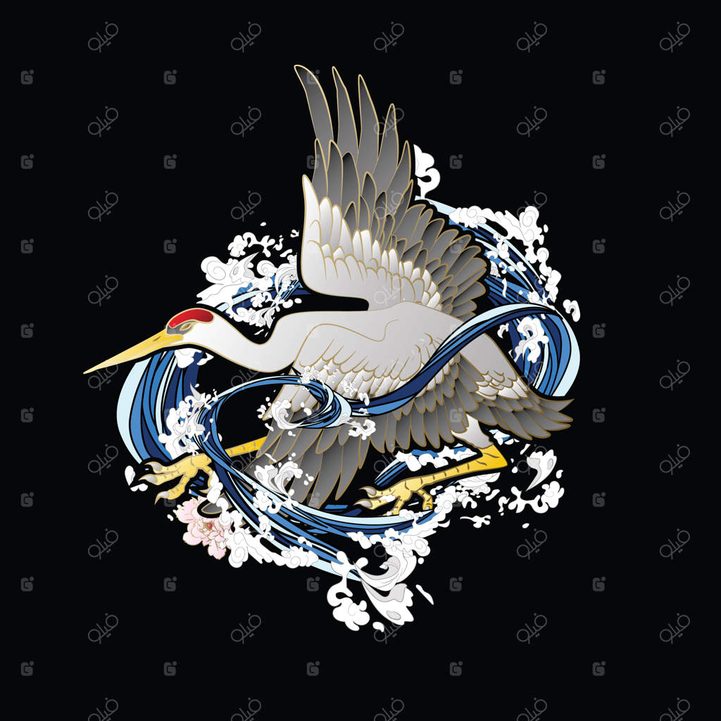 طراحی نقاشی جرثقیل برای سوکاجان به معنای لباس یا تی‌شرت و لوگوی سنتی ژاپنی است.