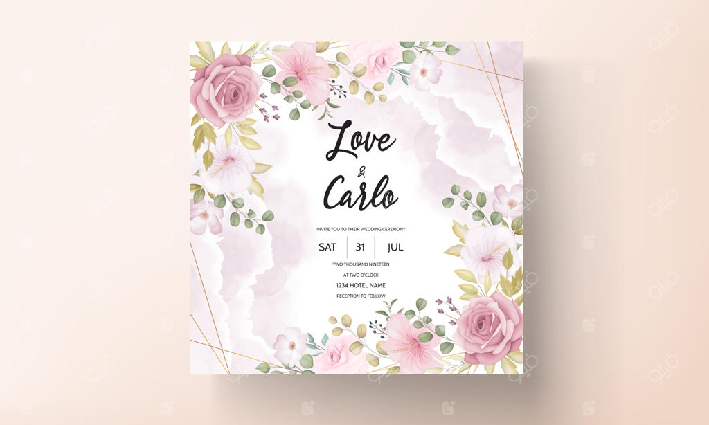 کارت دعوت عروسی با طراحی دستی گل‌های لطیف و زیبا