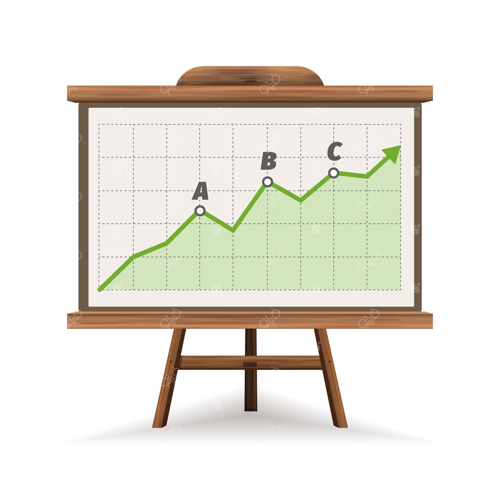 تابلوی ارائه با نمودار رشد فروش.