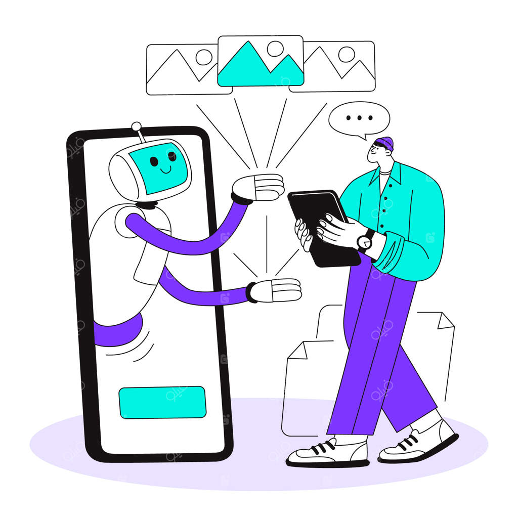 تصویری از تعامل افراد با اپلیکیشن هوش مصنوعی به صورت دستی کشیده شده