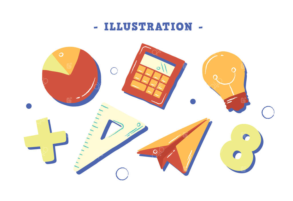 تصاویر کلیپ‌آرت: نمودار دایره‌ای، خط‌کش، ماشین‌حساب، لامپ، هواپیمای کاغذی، آموزش و مدرسه
