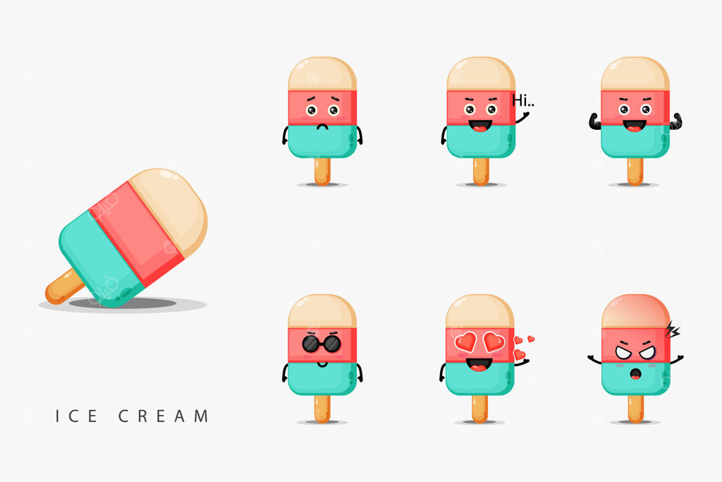 مجموعه طراحی بامزه‌‌ی شخصیت بستنی