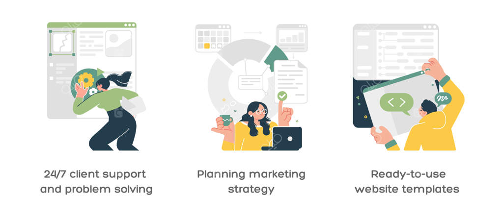 مجموعه آیکون‌های وب برای وفاداری مشتری و پشتیبانی فنی - مرکز تماس و اطلاعات وب‌سایت