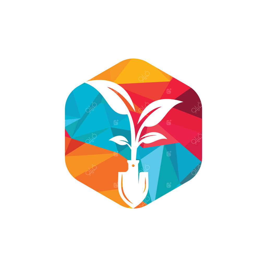 طراحی لوگوی بیل و درخت به صورت وکتور. قالب طراحی لوگو برای محیط زیست باغات سبز.