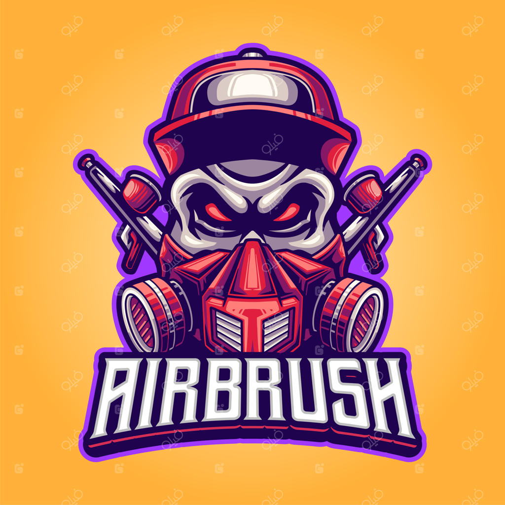 طرح لوگو اسکلت سر با ماسک گاز و ایر براش