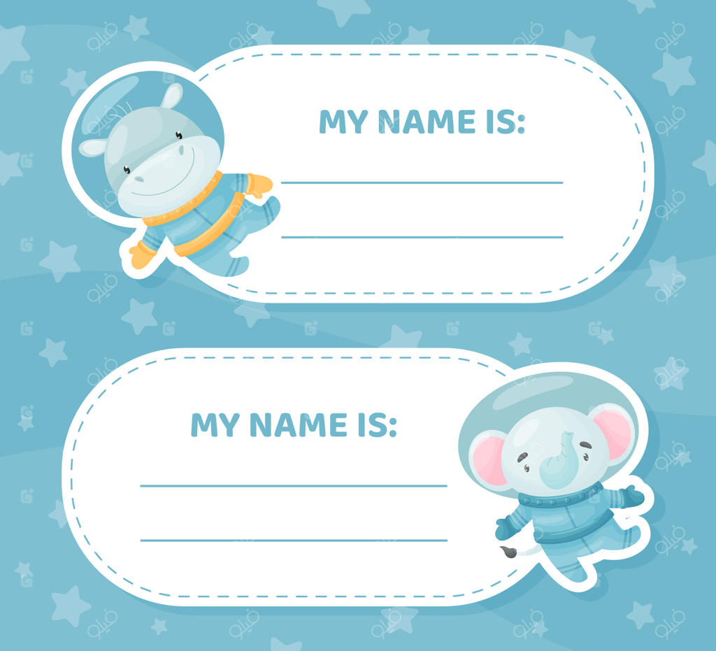 الگوی طراحی کارت نام برای حیوان فضایی در لباس فضانوردی