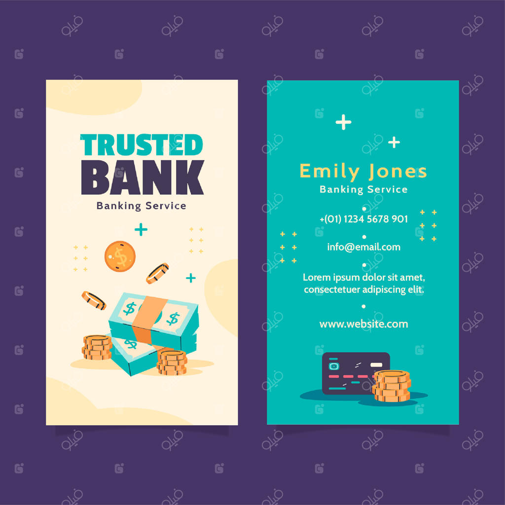 کارت ویزیت عمودی بانکی با طراحی دستی