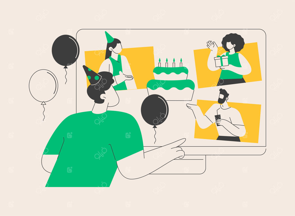 تصویرسازی وکتور انتزاعی با مفهوم جشن تولد آنلاین