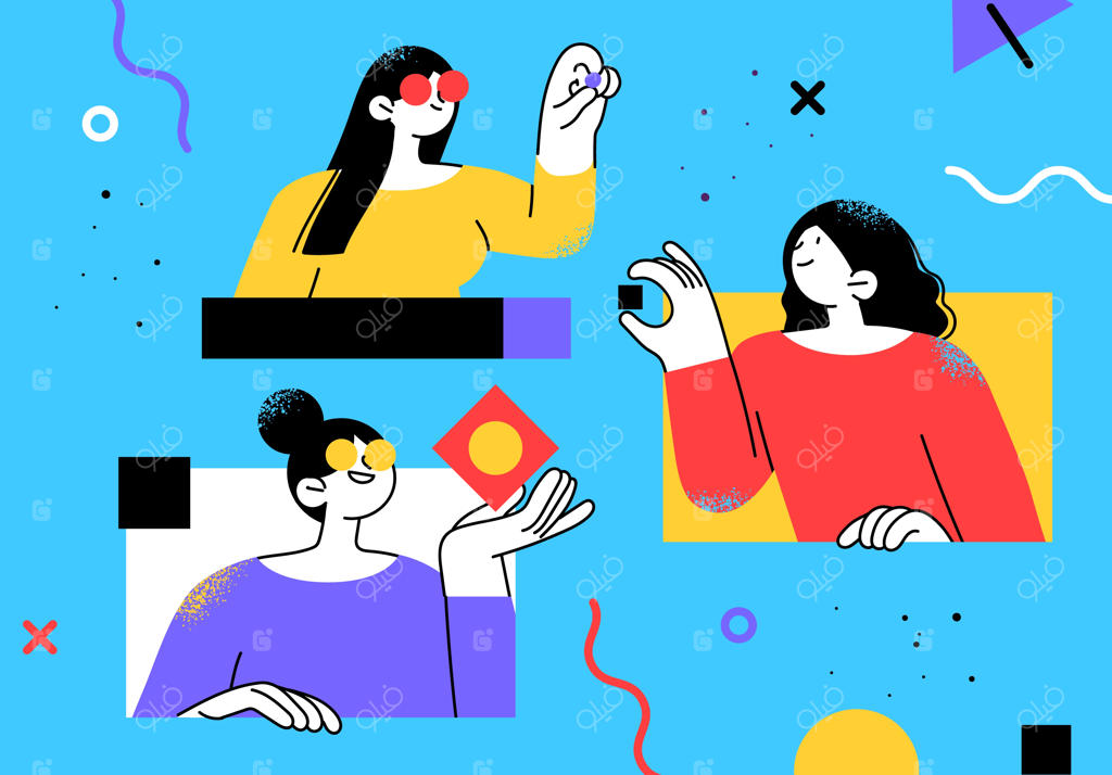 تصویرسازی افراد کسب‌وکار به سبک تخت: شخصیت‌ها و همکاران در یک مفهوم کسب‌وکار عادی و ارتباطی (وکتور)