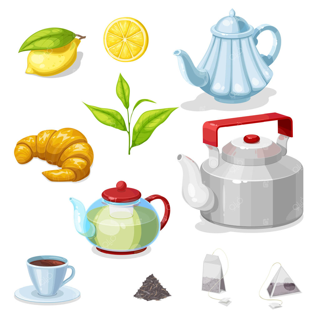 ست چای با طرح برگ سبز، فنجان نوشیدنی گرم، قوری چای