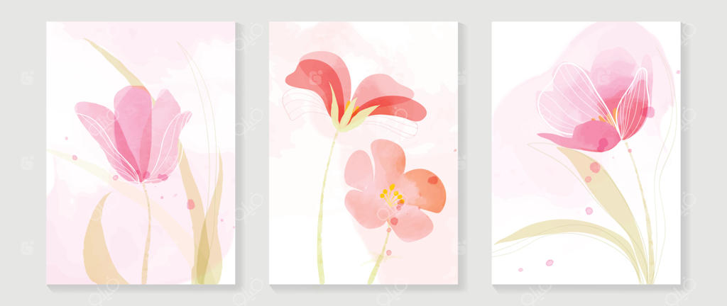 پس‌زمینه‌ انتزاعی گل‌دار. مجموعه‌ای از قالب‌های طرح بهاری با گل‌ها، برگ‌ها و گل‌های وحشی دست‌کشیده. طراحی بافت آبرنگی رنگارنگ برای کاغذ دیواری، بنر، چاپ، دکوراسیون داخلی، و پوستر.