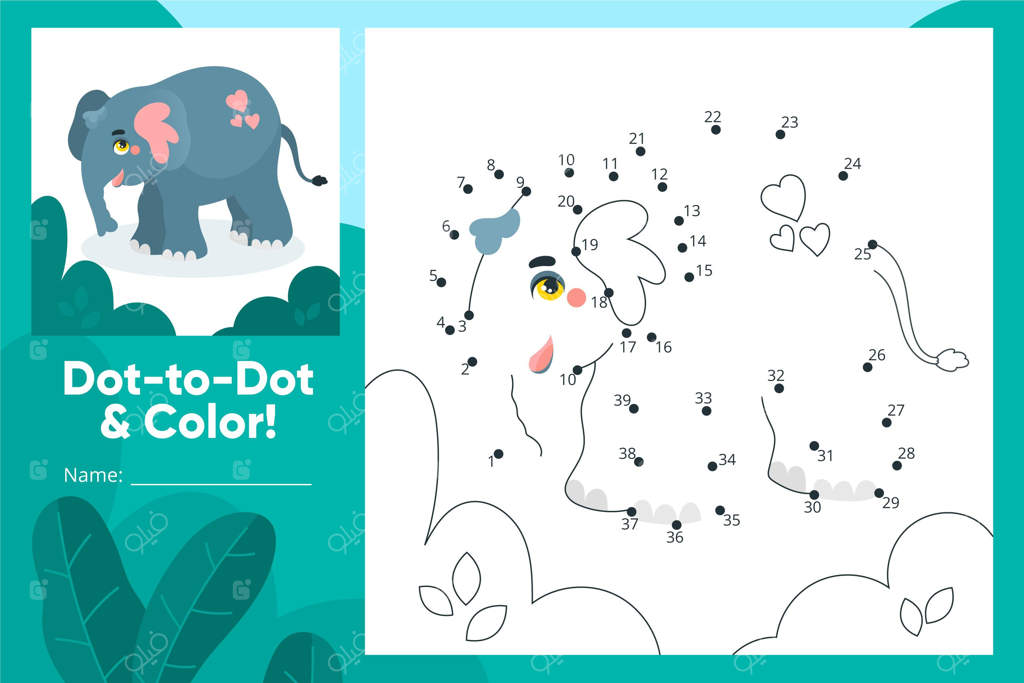 کاربرگ نقطه به نقطه با تصویر فیل