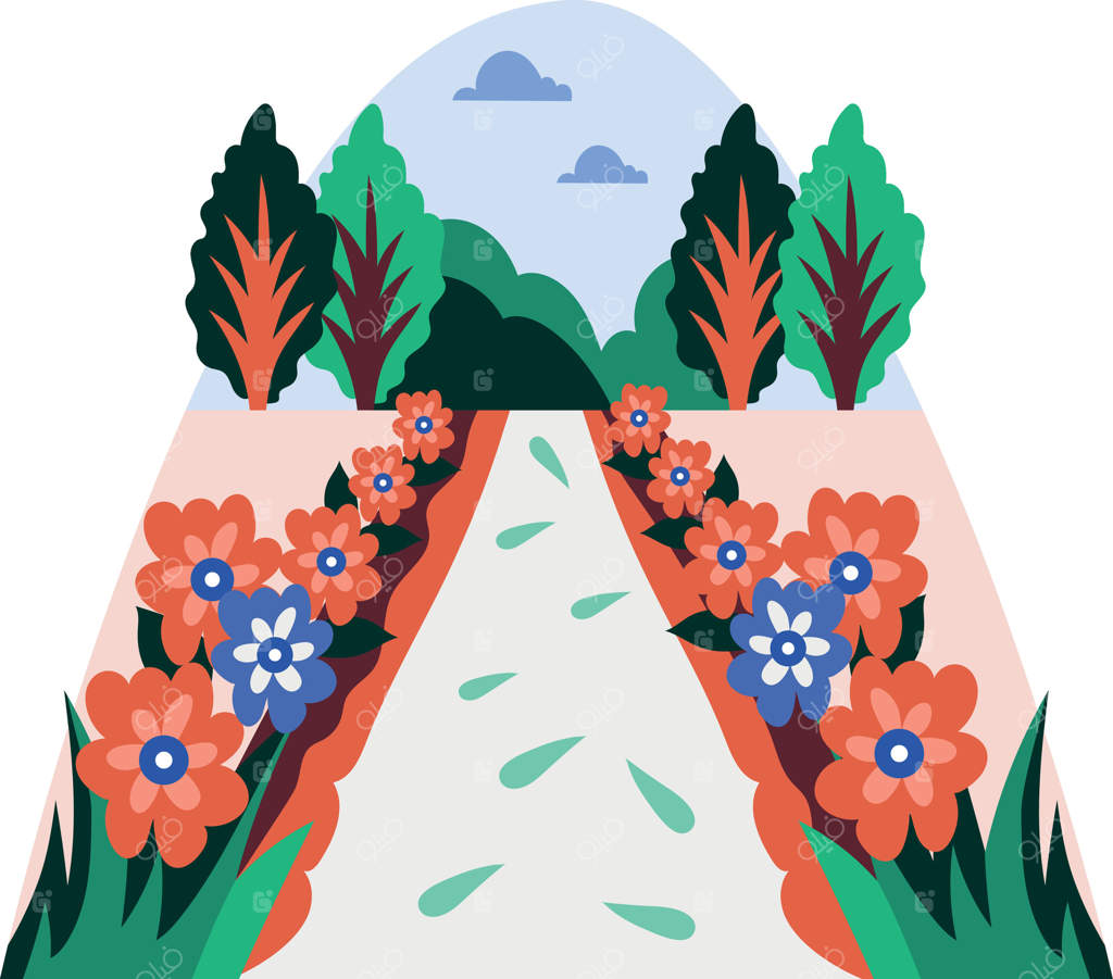 مسیر گل‌ها در باغی زیبا، طراحی به سبک تخت