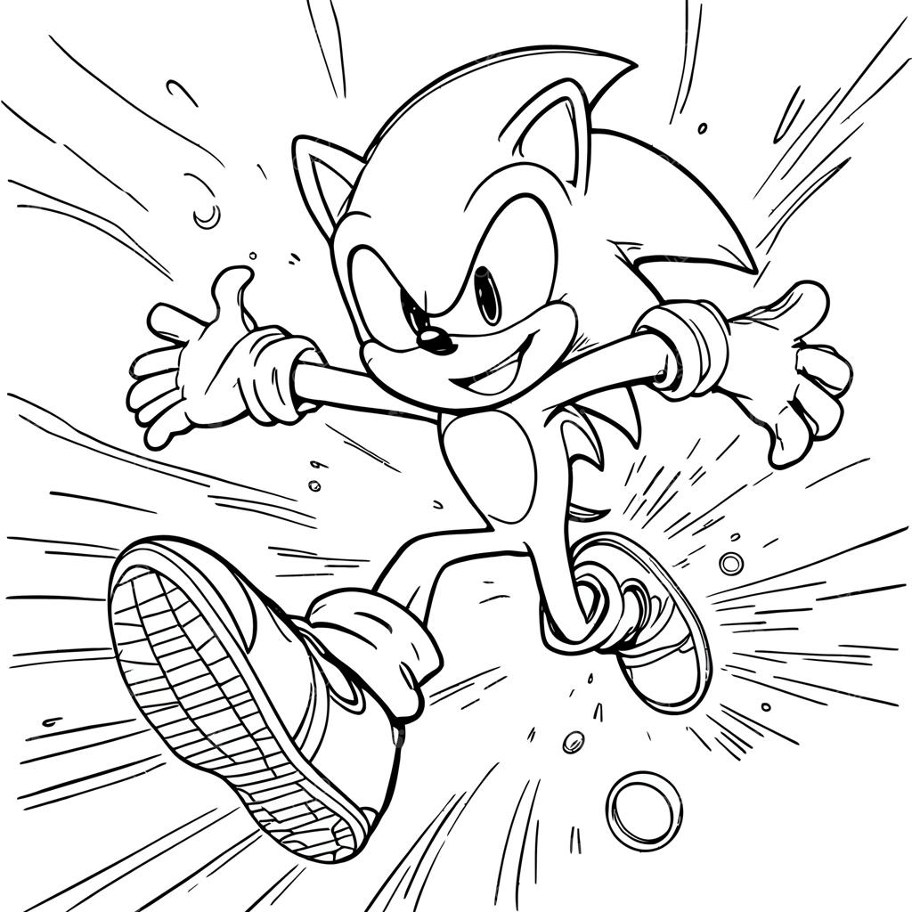 صفحه رنگ‌آمیزی هنر خطی خارپشت آبی سریع با خطوط سرعت و افکت‌های حرکتی