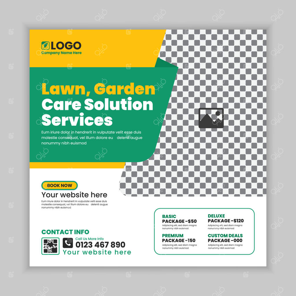 طراحی پست شبکه‌های اجتماعی برای خدمات نگهداری از چمن، باغ و محوطه‌سازی، قالب بنر وب - طراحی پست شبکه‌های اجتماعی برای خدمات کشاورزی