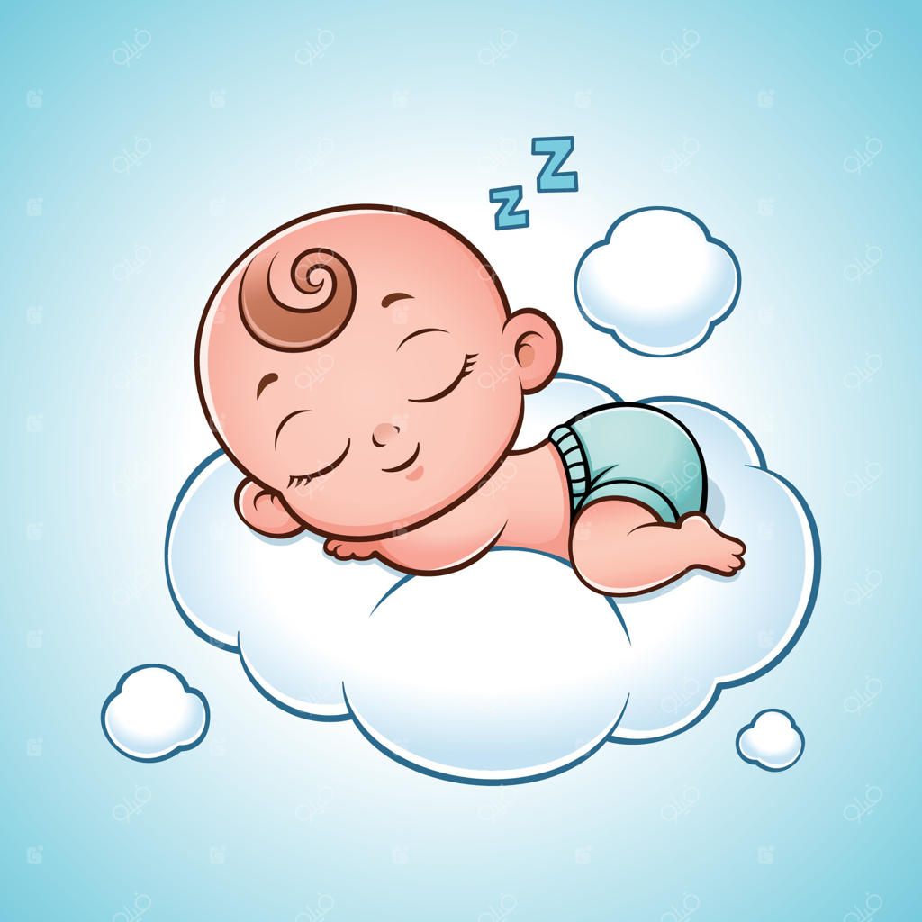 نوزاد خندان و بامزه خوابیده روی ابر