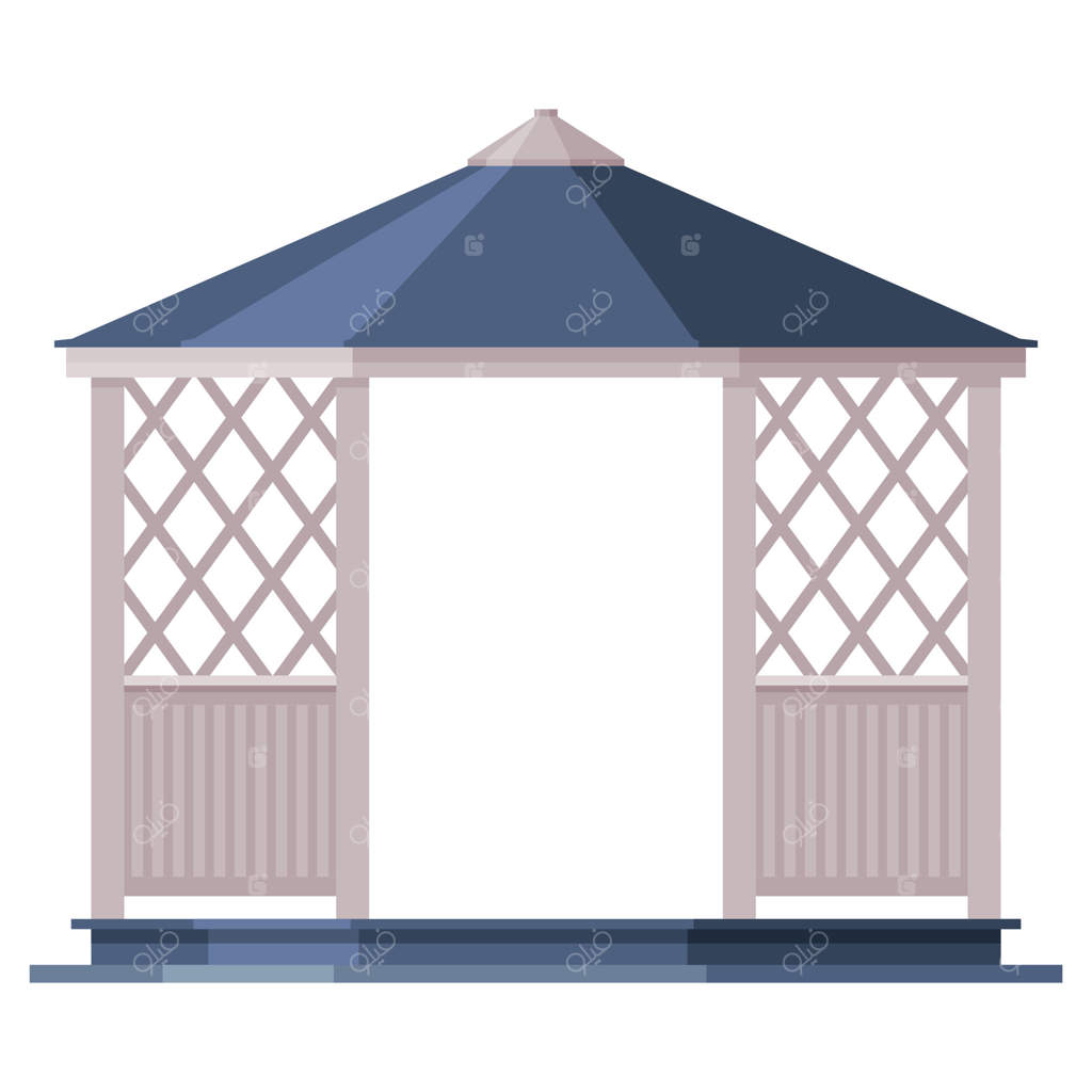 آلاچیق باغ یا پارک، عنصر طراحی زیرساخت شهری، تصویرسازی به سبک تخت بر روی پس‌زمینه سفید