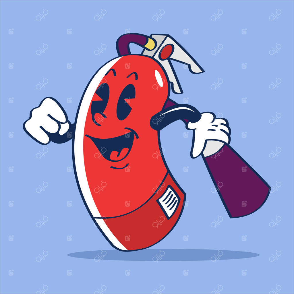 تصویرسازی کارتونی کپسول آتش‌نشانی با چهره خندان