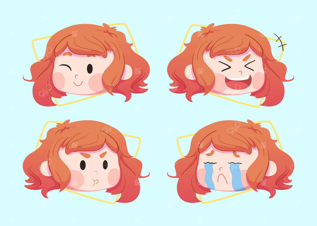 شخصیت کودکانه بامزه در حالات چهره متنوع