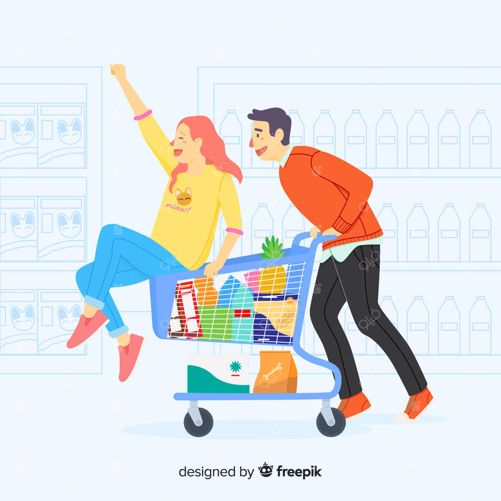 افرادی که با دست کشیده شده‌اند در پس‌زمینه سوپرمارکت