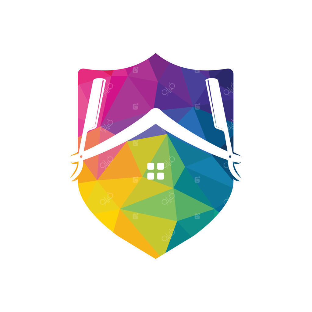 طراحی لوگوی آیکون خانه تیغ آرایشگری. قالب طراحی لوگوی وکتور آرایشگاه.