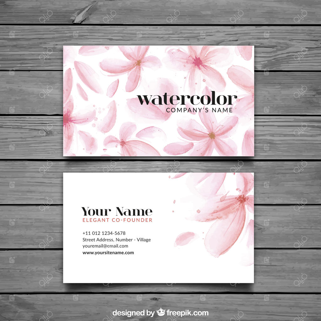کارت ویزیت زیبا با گل‌های آبرنگی