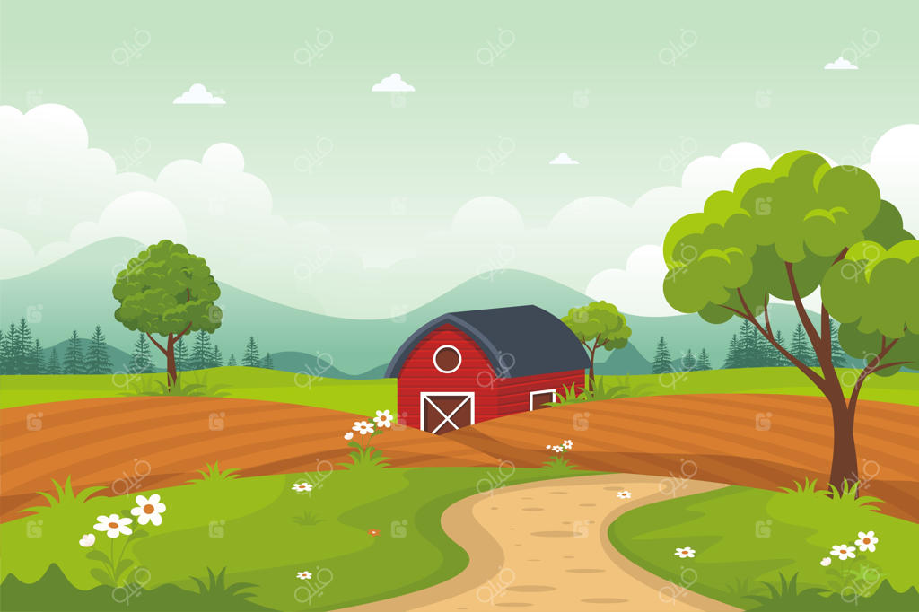 چشم‌انداز زیبای کشاورزی و روستایی، جذاب و مدرن با طراحی ساده