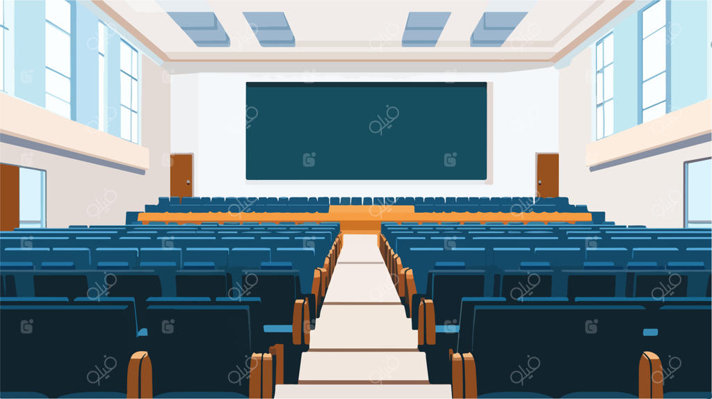 نمای داخلی سالن سخنرانی مدرن با ردیف‌های منظم صندلی