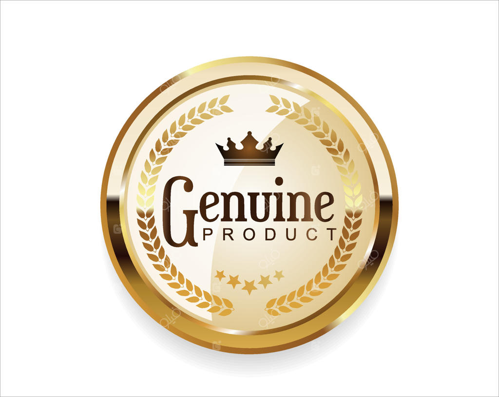 نشان طلایی ضمانت رضایت، محصول اصل بر روی پس‌زمینه سفید