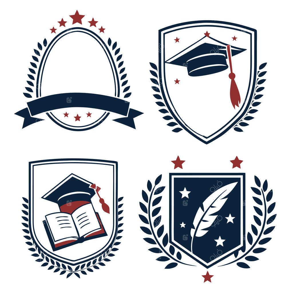 نشان‌ها و لوگوهای دانشگاهی با طرح کلاه فارغ‌التحصیلی و کتاب‌ها