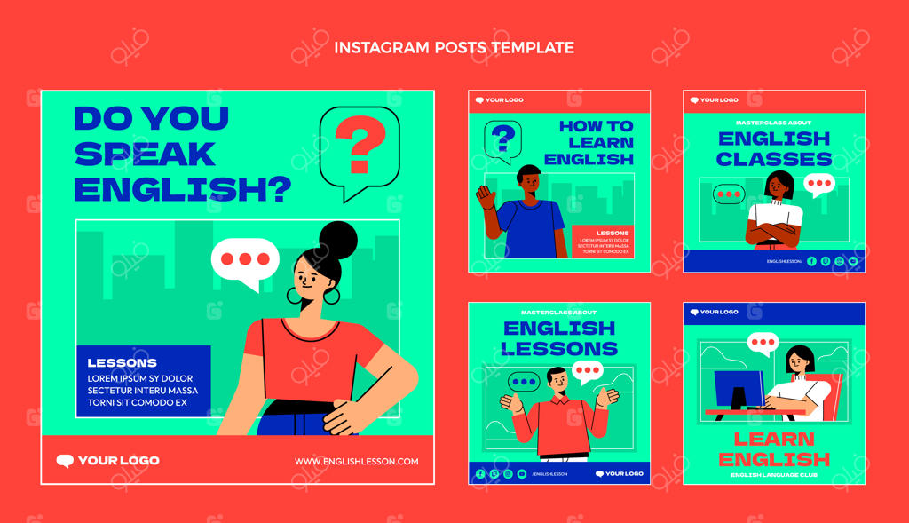 پست اینستاگرام: درس‌های انگلیسی با طراحی مینیمال