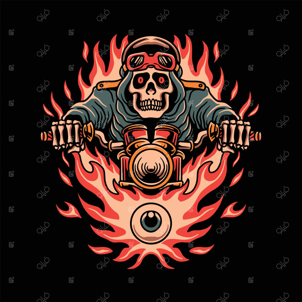 طرح وکتور تاتو جمجمه موتورسوار