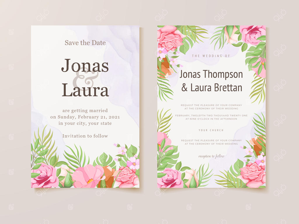 الگوی کارت دعوت عروسی با طرح گل‌های زیبا