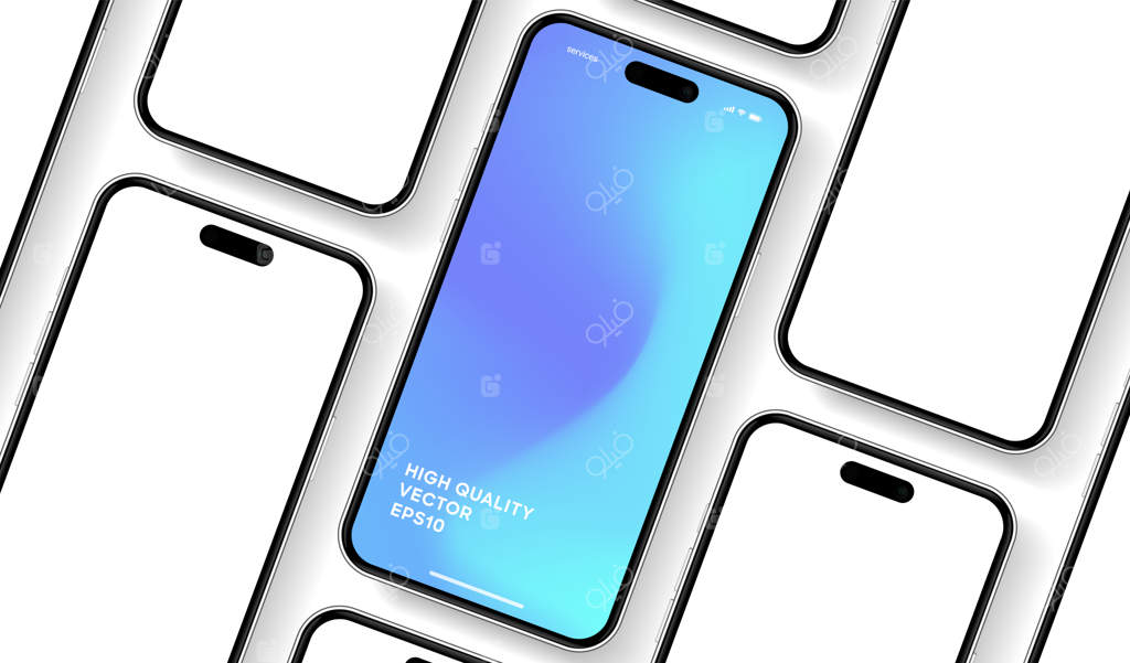ماکاپ سه‌بعدی با کیفیت بالا از گوشی هوشمند با زوایای مختلف و پس‌زمینه جدا برای نمایش اپلیکیشن موبایل