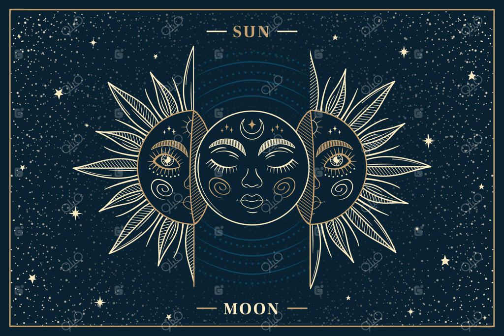 طرح نقاشی خورشید و ماه