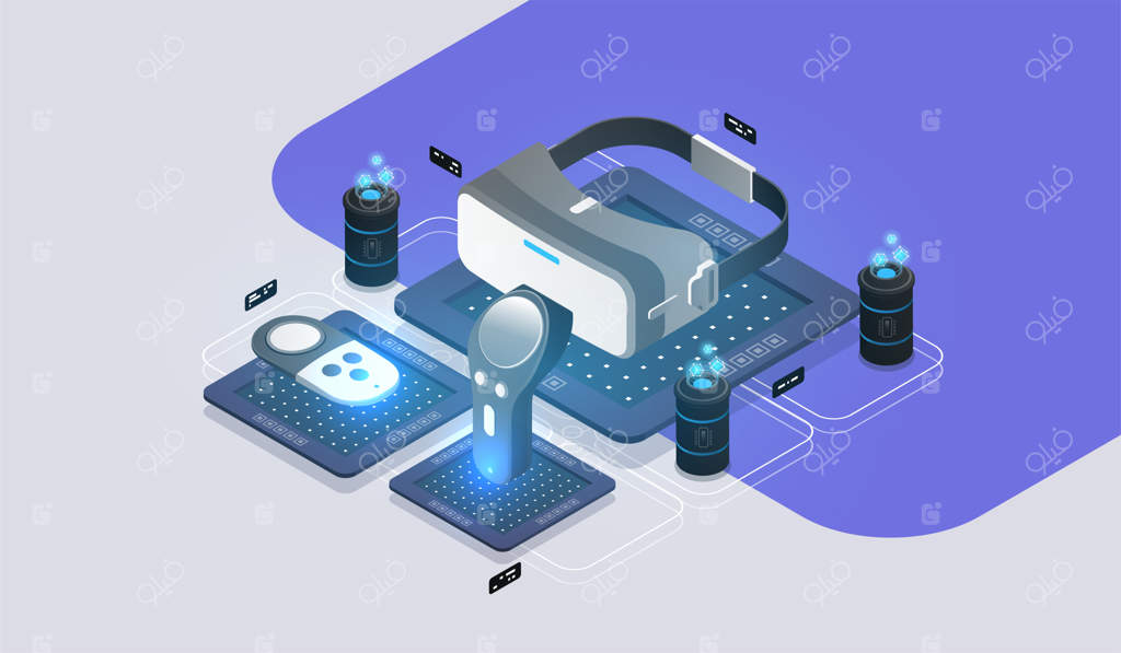 عینک واقعیت مجازی VR: مفهومی از واقعیت افزوده. طراحی ایزومتریک