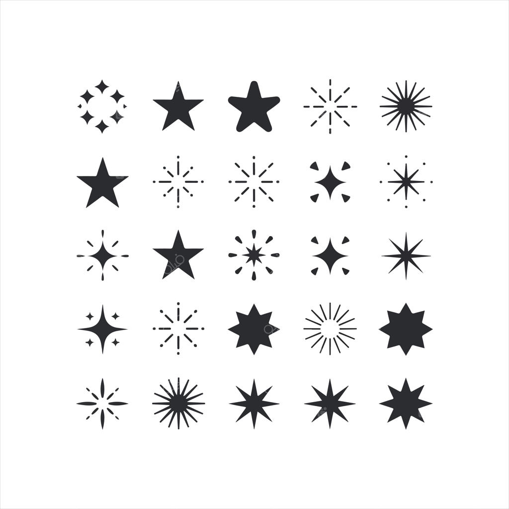 مجموعه آیکون‌های ستاره و المان‌های انفجاری با طرح‌های متنوع