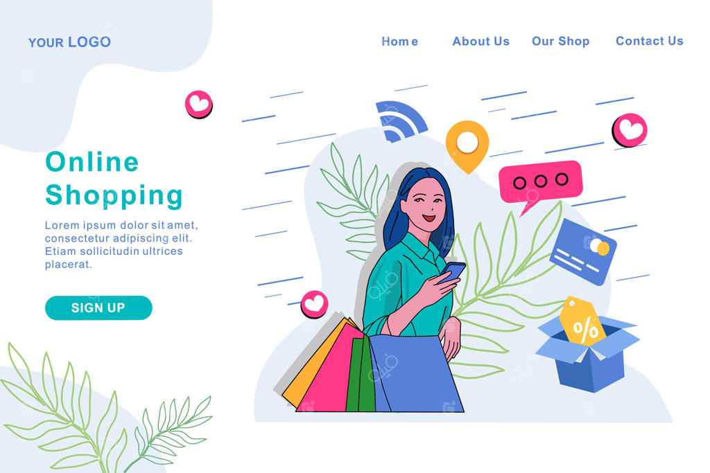 قالب صفحه فرود خرید آنلاین؛ فروشگاه اینترنتی همراه با موبایل، کارت اعتباری و المان‌های خرید