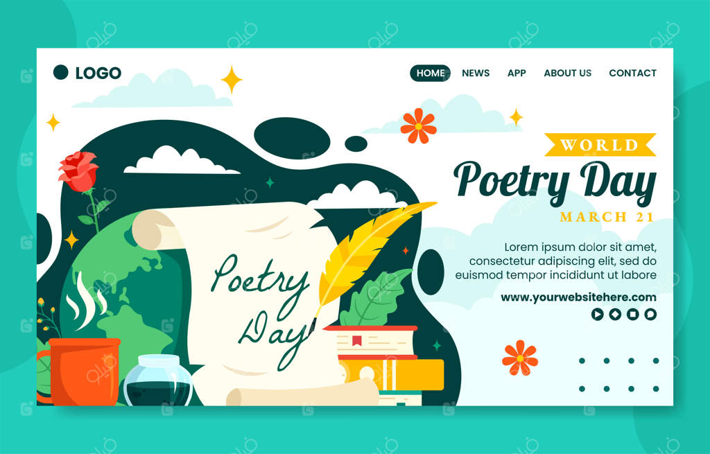 پترن پس‌زمینه کارتونی دست‌کشیده برای صفحه فرود روز شعر در شبکه‌های اجتماعی