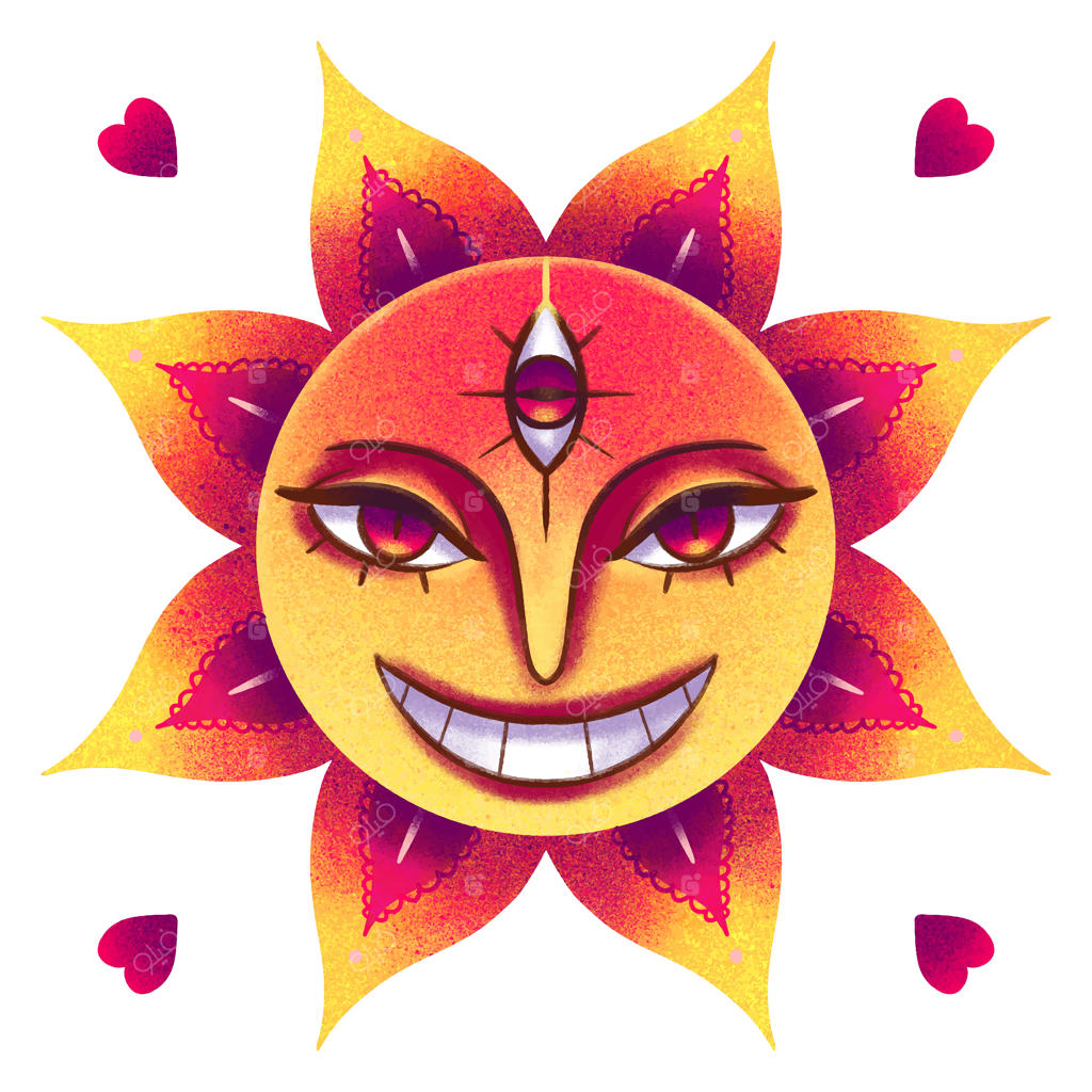 طراحی دیجیتال خورشید طالع‌بینی: شر، مرموز و سه چشم - رمز و راز و سحر پیشگویی کارت‌های تاروت