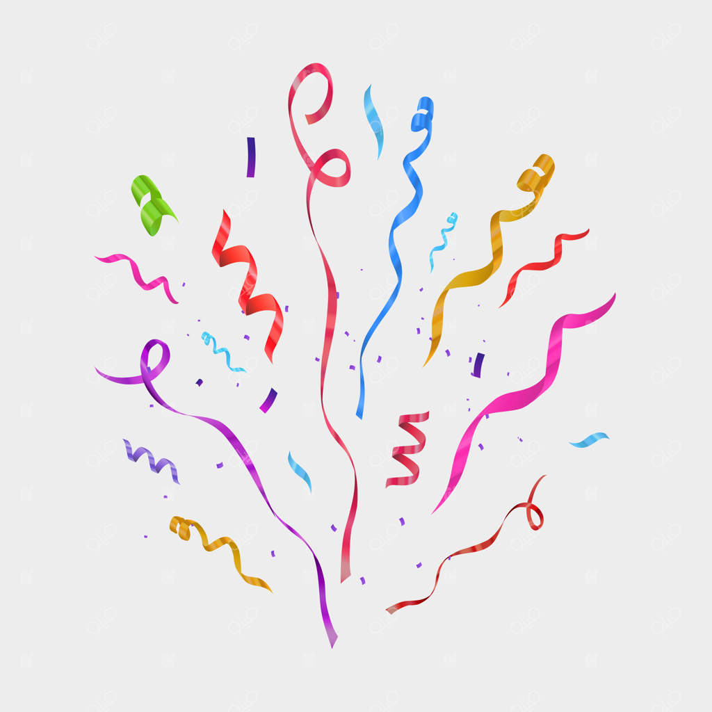 انفجار کاغذ رنگی: روبان‌ها و نوارهای رنگارنگ در پرواز. جشن تولد