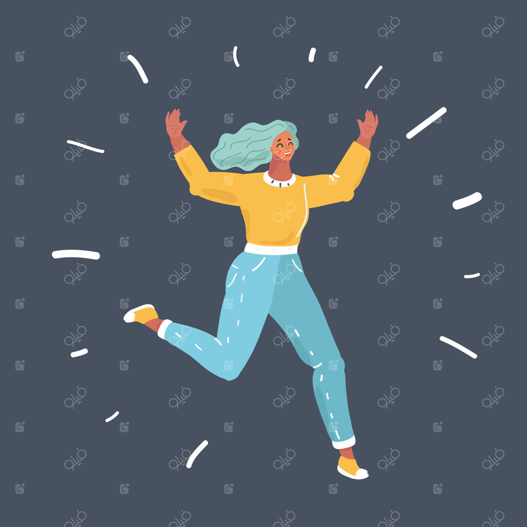 زنِ شاد و ذوق‌زده در حال پرش