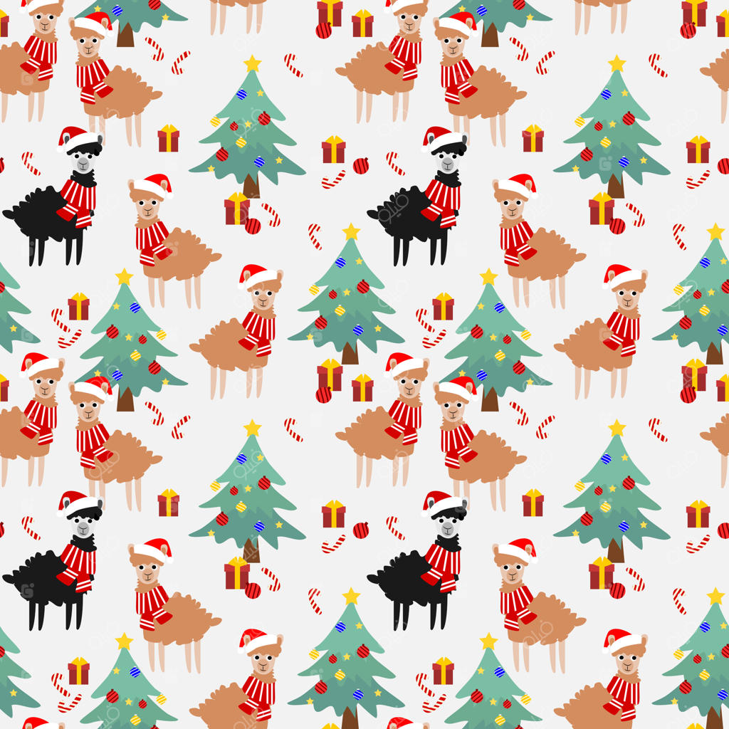 پترن یکپارچه آلپاکای بامزه در فصل کریسمس.