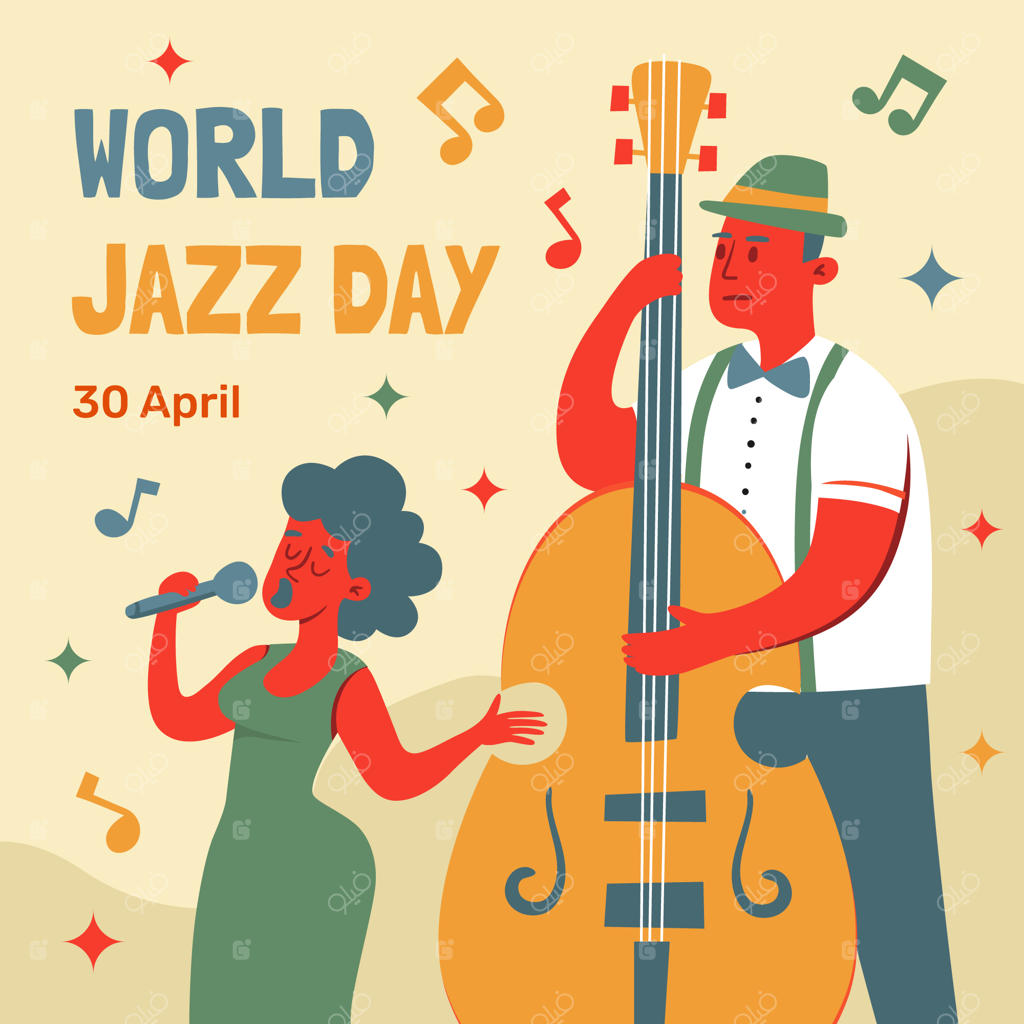 تصویرسازی روز جهانی جاز در دنیای مسطح