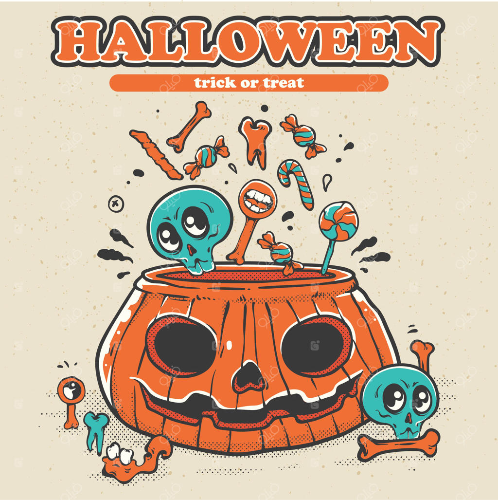 پوستر جشن هالووین شاد با حال و هوای ترسناک.
